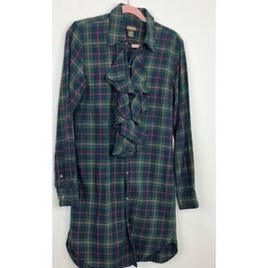 Vintage Rugby Lauren Ralph Lauren Plaid Tartan Ruffle Dress Silk Cotton Large